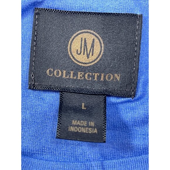 JW Collection Size L Blue Floral Print Rayon Knit Top Short Sleeve - Picture 8 of 9